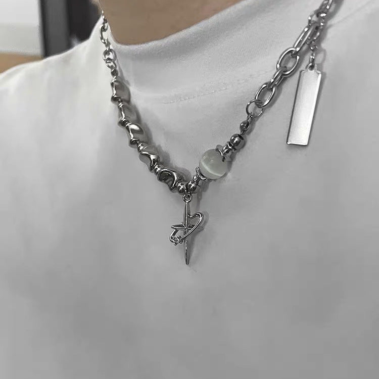 Cross Zircon Non-Fading Titanium Steel Necklace Men's All-Match High Sense Cuban Link Chain Hip Hop Niche Necklace Necklace Fashion