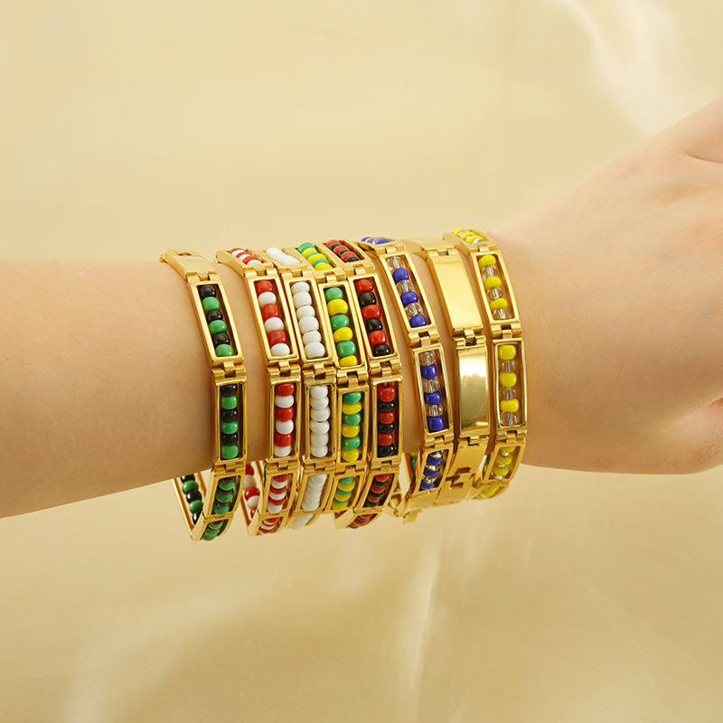 Fashion18KStainless Steel Bead Bracelet Women's  Gold Titanium Steel Bracelet