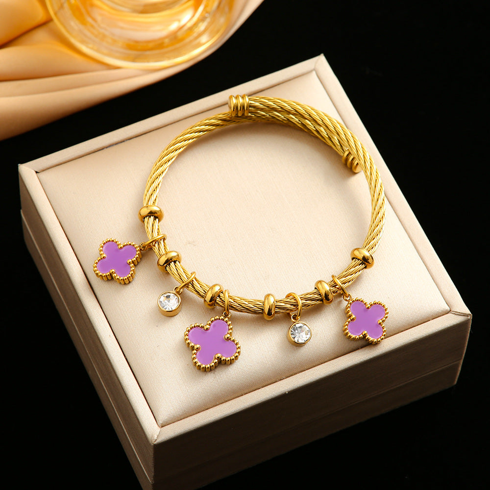 Stainless Steel Double-Sided Clover Bracelet Female Plate18KGold Titanium Stee