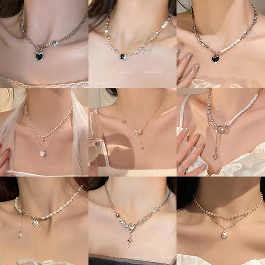 Pearl Necklace Special-Interest Design High-Grade Light Luxury Clavicle Chain Love Pendant Ornaments Wholesale