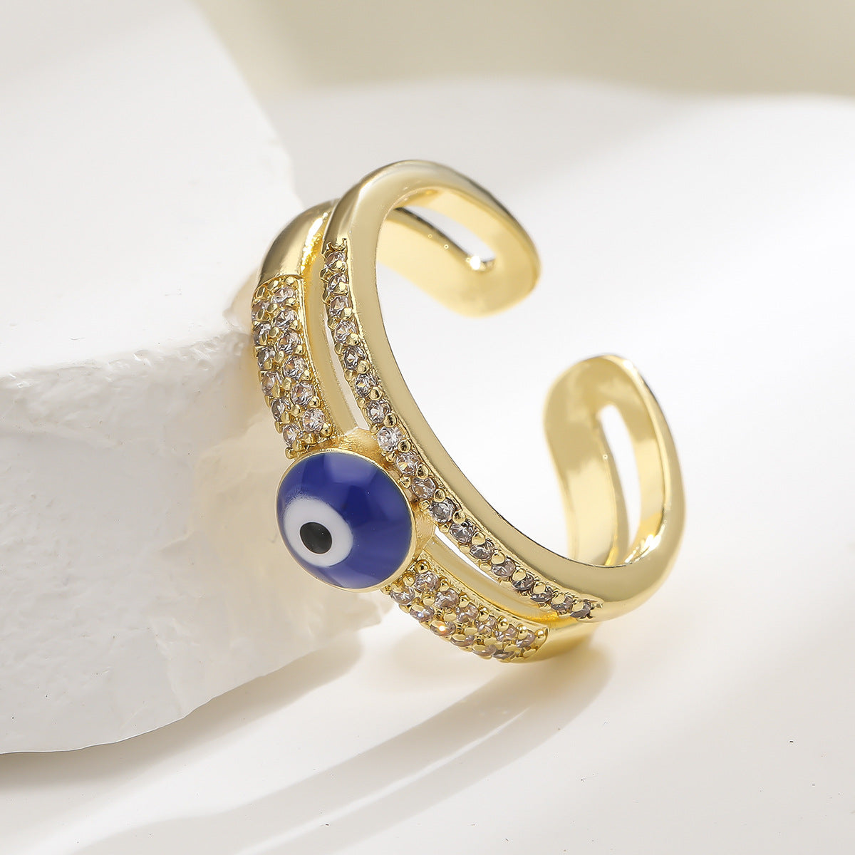 Copper Inlaid Zircon Enamel Drop Oil Ring Female Evil Eye Vintage Little Finger Ring Opening Adjustable Ring