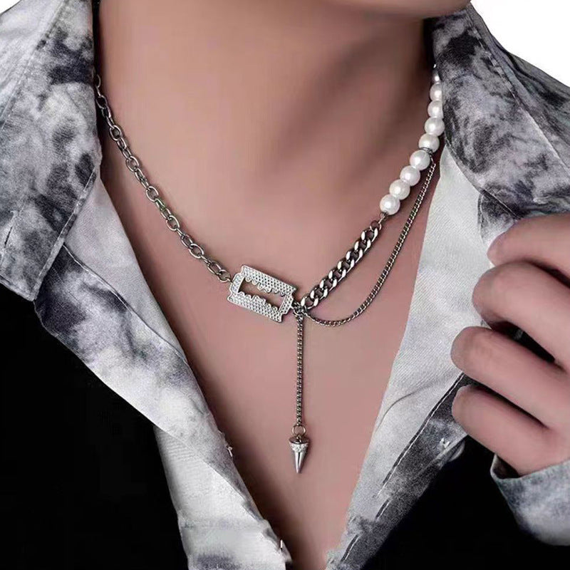 Cross Zircon Non-Fading Titanium Steel Necklace Men's All-Match High Sense Cuban Link Chain Hip Hop Niche Necklace Necklace Fashion