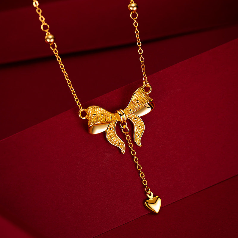 Girl Cute Butterfly Heart Clavicle Chain Niche Fairy Princess Necklace Alluvial Gold Large