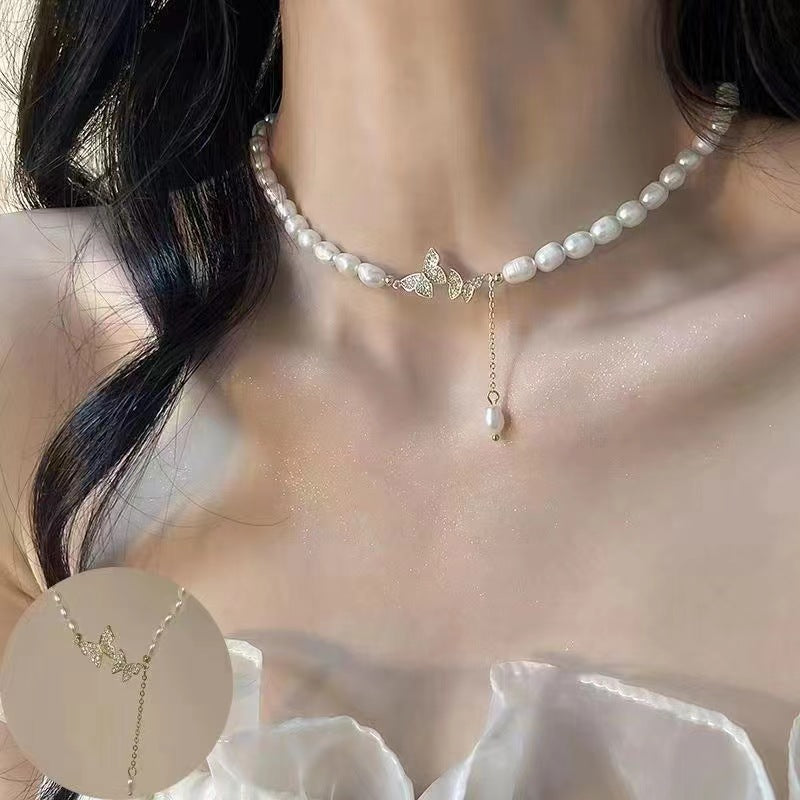 Pearl Necklace Special-Interest Design High-Grade Light Luxury Clavicle Chain Love Pendant Ornaments Wholesale