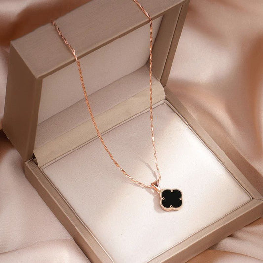 Four-Leaf Clover Necklace Girls' Copper Plating Rose Gold Light Luxury Minority Ladies2023New Popular Birthday Gift