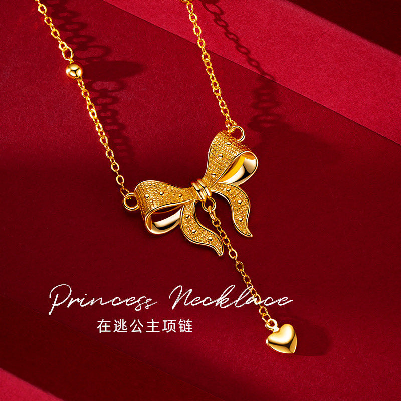 Girl Cute Butterfly Heart Clavicle Chain Niche Fairy Princess Necklace Alluvial Gold Large