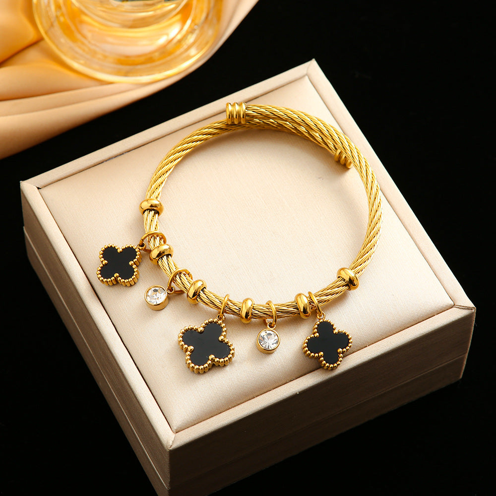 Stainless Steel Double-Sided Clover Bracelet Female Plate18KGold Titanium Stee