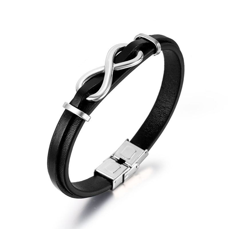 Retro Titanium Steel Men8Word Leather Bracelet Fashion Bracelet