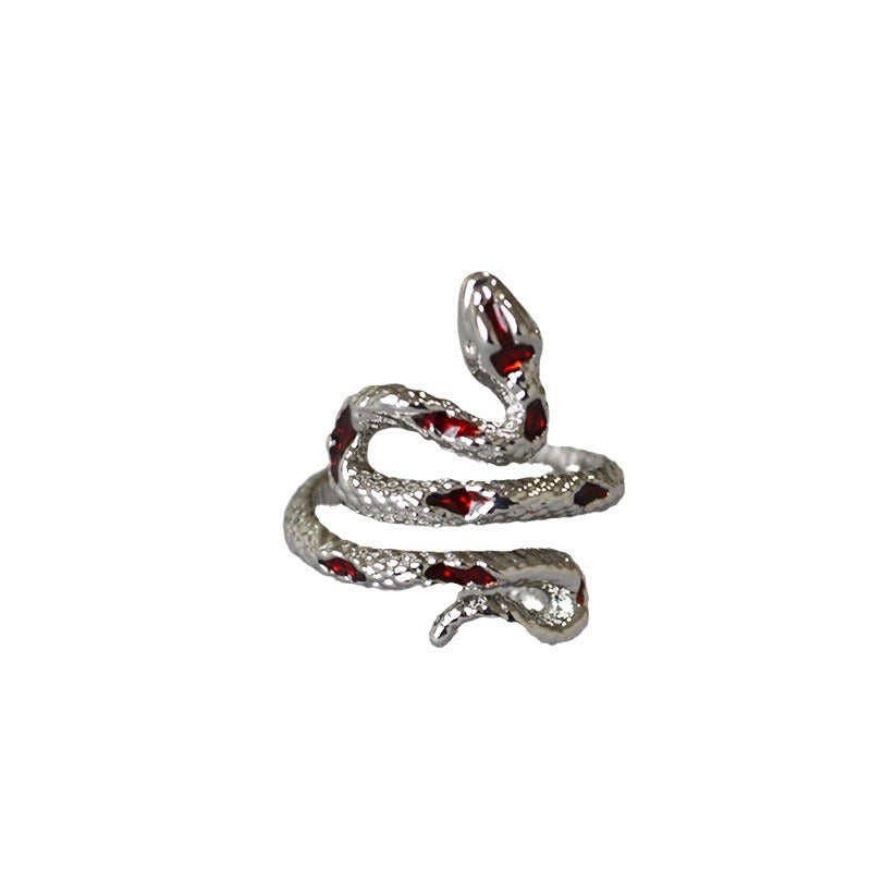 Blood Enamel Snake Copper White Gold Plated Personality Stylish Opening Ring Index Finger Ring Female