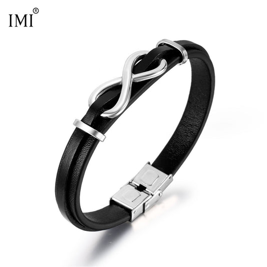 Retro Titanium Steel Men8Word Leather Bracelet Fashion Bracelet