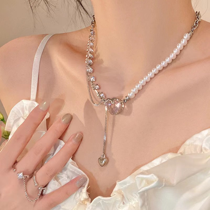 Pearl Necklace Special-Interest Design High-Grade Light Luxury Clavicle Chain Love Pendant Ornaments Wholesale