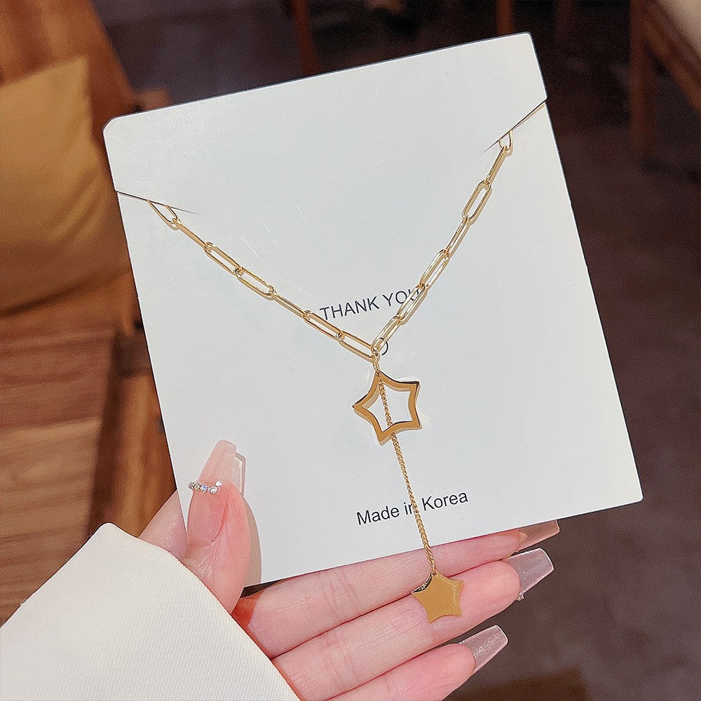 New Titanium Steel Necklace Non-Fading Women's Summer High Sense Niche Net Red Pendant All-Match Light Luxury Clavicle Chain Accessories