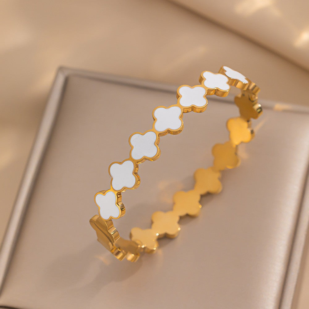 Fashion Drop Oil Four-Leaf Clover Female Gold Bracelet