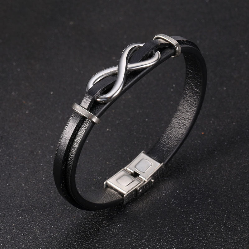 Retro Titanium Steel Men8Word Leather Bracelet Fashion Bracelet