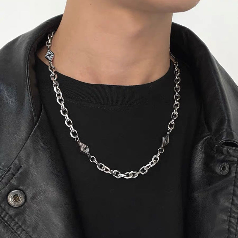 Cross Zircon Non-Fading Titanium Steel Necklace Men's All-Match High Sense Cuban Link Chain Hip Hop Niche Necklace Necklace Fashion