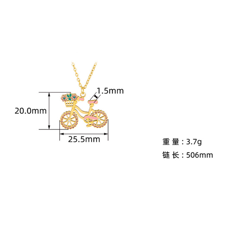 Popular Titanium Steel Necklace Non-Fading Women's Summer New Product Sweet Cute Bicycle Pendant Stainless Steel Jewelry