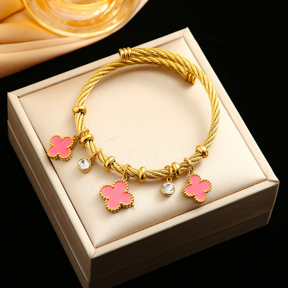 Stainless Steel Double-Sided Clover Bracelet Female Plate18KGold Titanium Stee