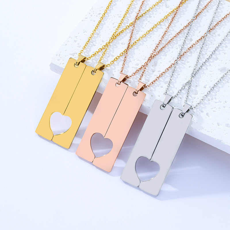 Titanium Steel Necklace Trendy Cross-Border Couple's Heart-Matching Long Blank Non-Word Material Holiday Gift Lettering Stainless Steel Necklace