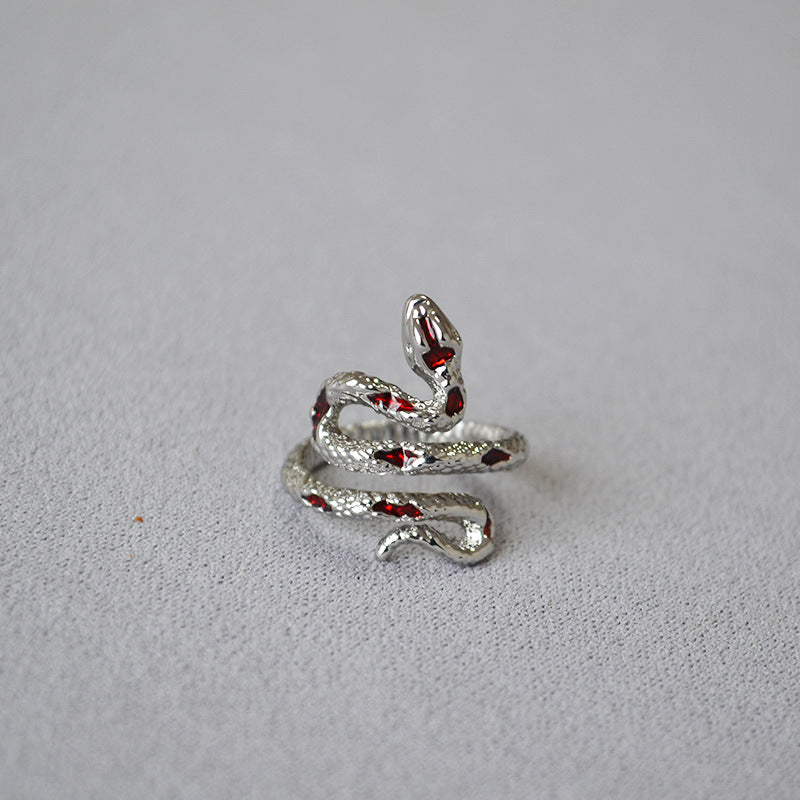 Blood Enamel Snake Copper White Gold Plated Personality Stylish Opening Ring Index Finger Ring Female