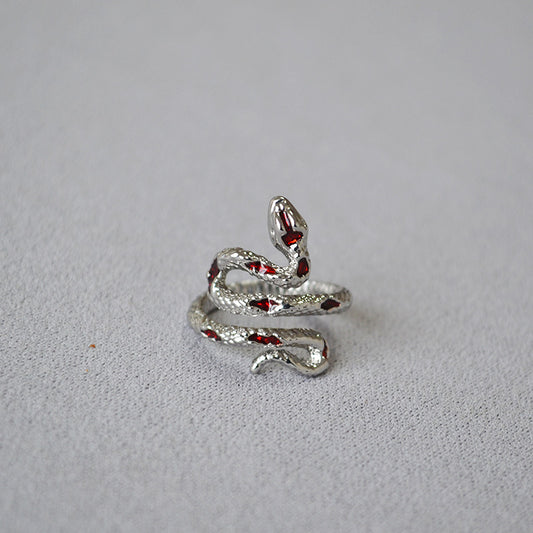 Blood Enamel Snake Copper White Gold Plated Personality Stylish Opening Ring Index Finger Ring Female