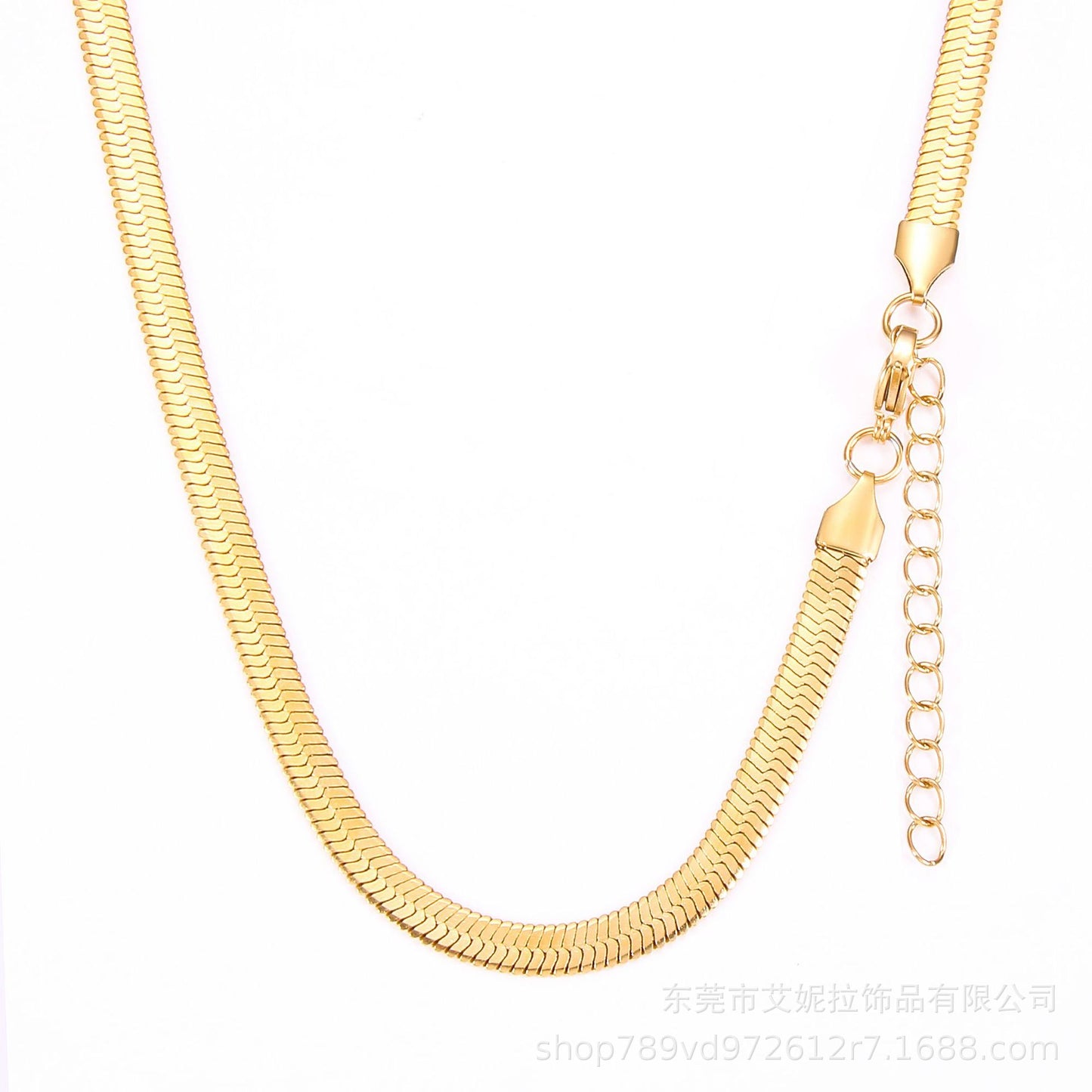 Stainless Steel Flat Snake Bone Necklace Golden Blade Clavicle Chain Internet Celebrity All-Match Titanium Steel OrnamentdiyAdjustable Necklace