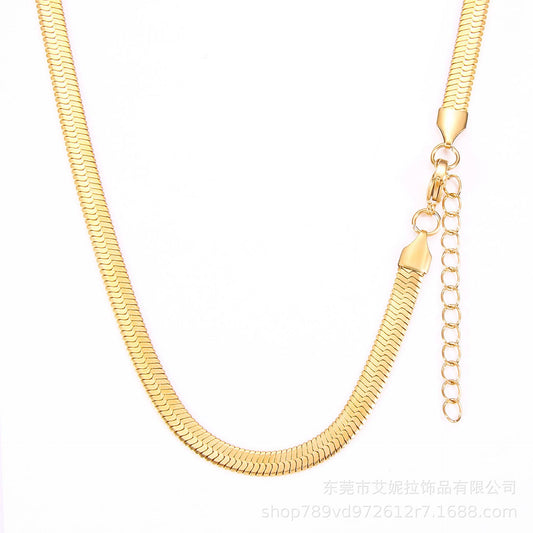 Stainless Steel Flat Snake Bone Necklace Golden Blade Clavicle Chain Internet Celebrity All-Match Titanium Steel OrnamentdiyAdjustable Necklace