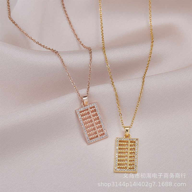 Online Hot Sale Lucky Abacus Titanium Steel Necklace Female Micro Inlaid Zirconium Abacus Clavicle Chain Jewelry Factory Direct Sales