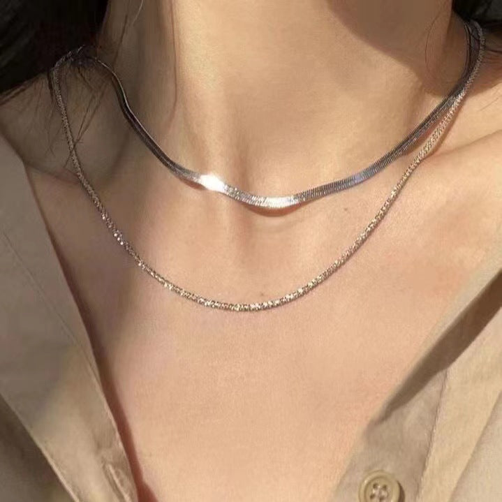 Snake Bones Chain Sparkling Clavicle Titanium Steel Choker Women's Simple Fashion Slimming Cold Style Necklace French Necklace