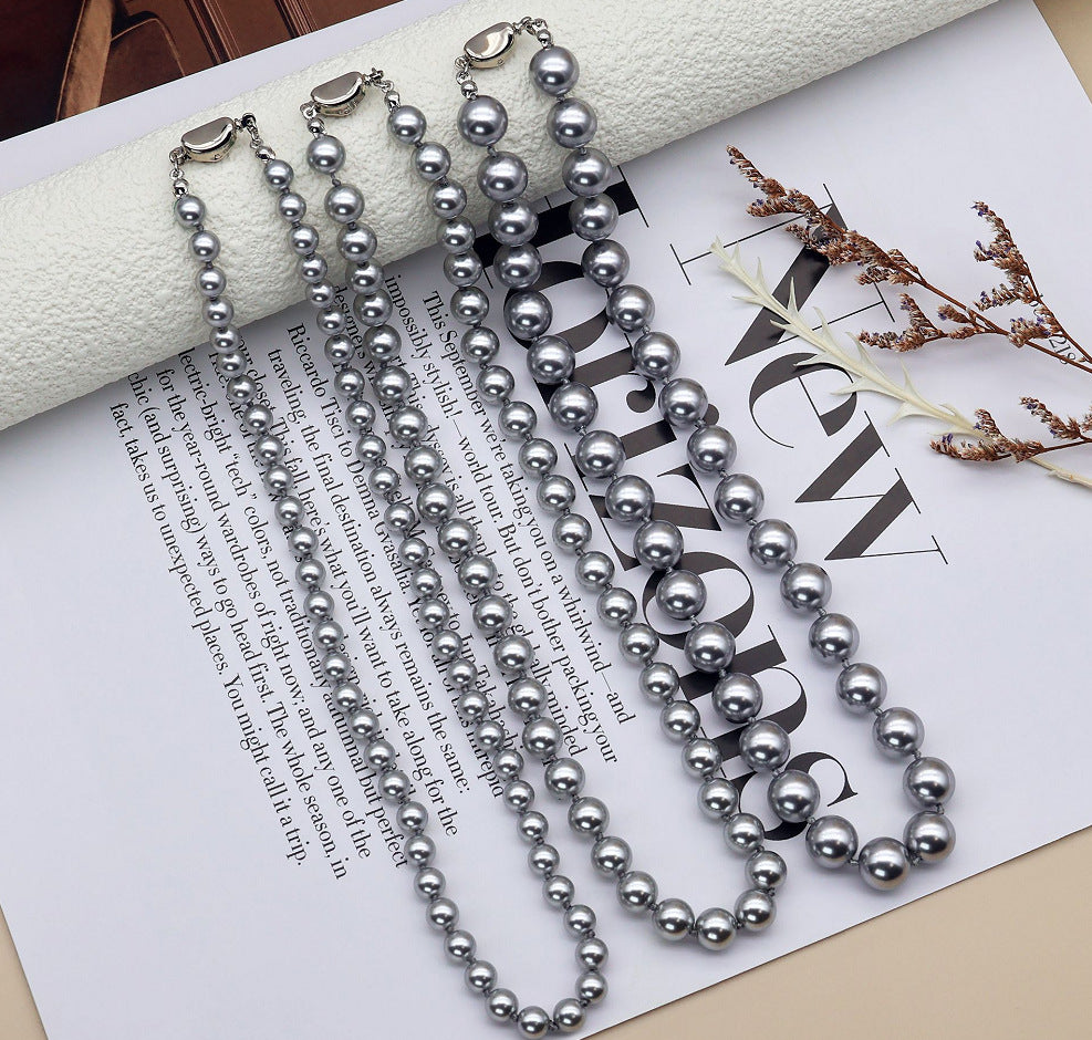 Shijia Pearl Necklace Ornament Women's High-Grade Exquisite Sweater Chain Retro Temperament Wild Niche Clavicle Chain Wholesale