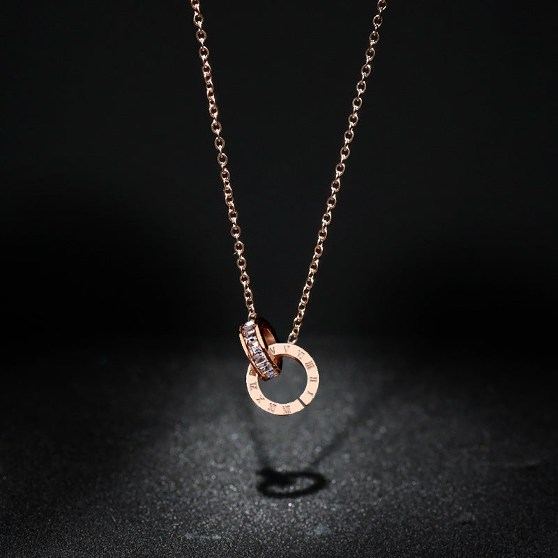 Double Ring Necklace Women's Titanium Steel Diamond