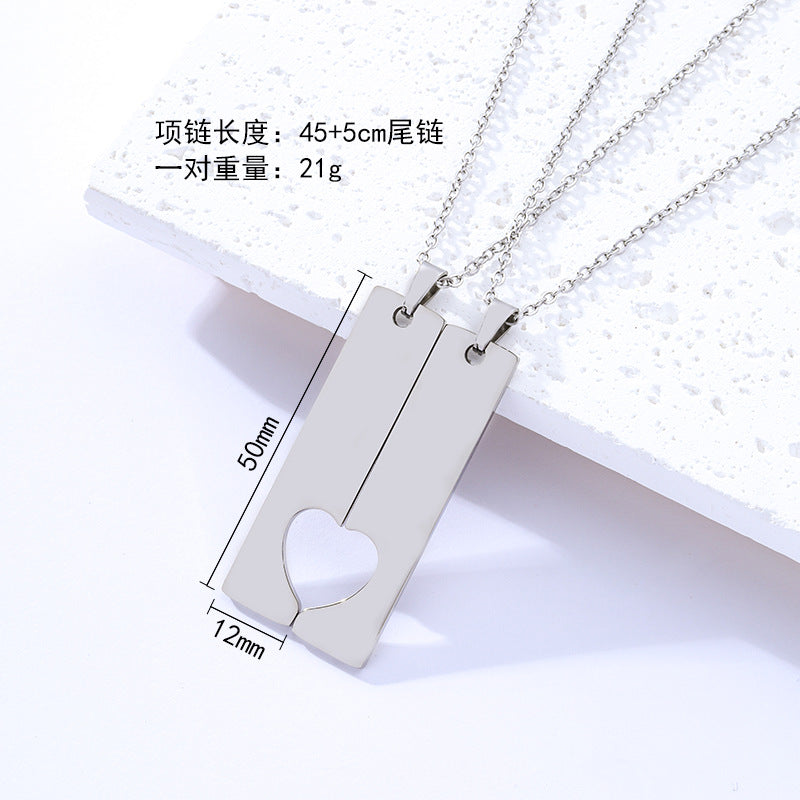 Titanium Steel Necklace Trendy Cross-Border Couple's Heart-Matching Long Blank Non-Word Material Holiday Gift Lettering Stainless Steel Necklace