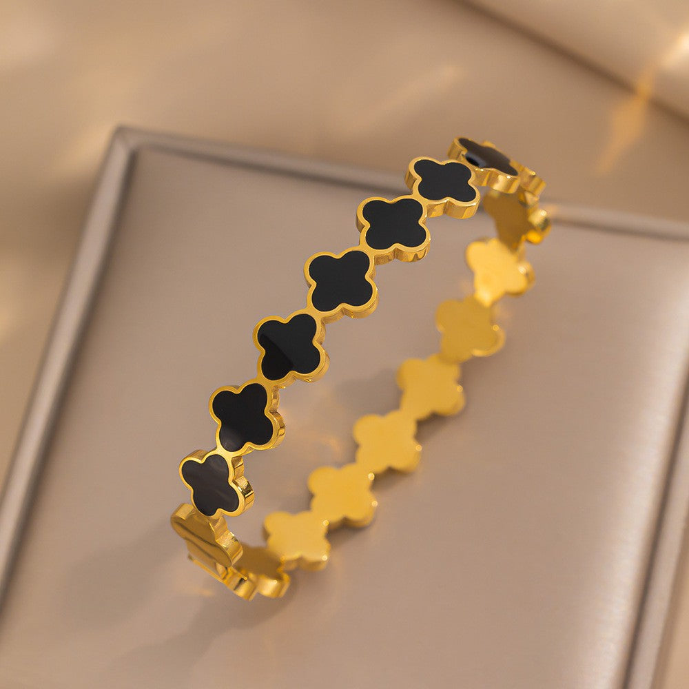 Fashion Drop Oil Four-Leaf Clover Female Gold Bracelet