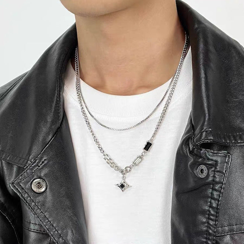 Cross Zircon Non-Fading Titanium Steel Necklace Men's All-Match High Sense Cuban Link Chain Hip Hop Niche Necklace Necklace Fashion