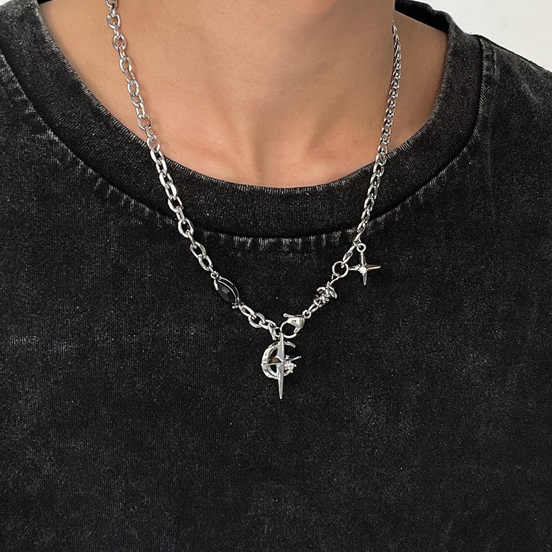 Cross Zircon Non-Fading Titanium Steel Necklace Men's All-Match High Sense Cuban Link Chain Hip Hop Niche Necklace Necklace Fashion