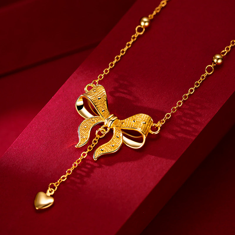 Girl Cute Butterfly Heart Clavicle Chain Niche Fairy Princess Necklace Alluvial Gold Large