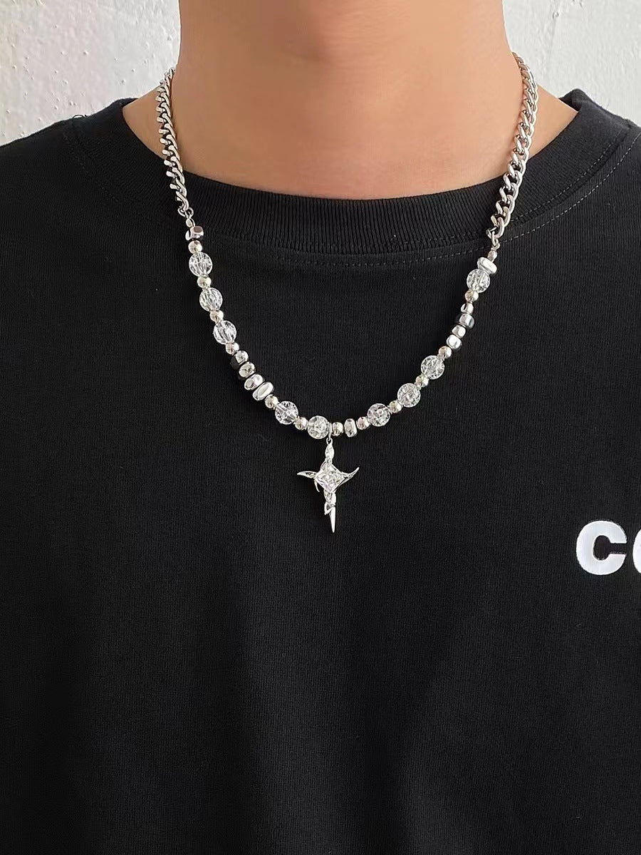 Cross Zircon Non-Fading Titanium Steel Necklace Men's All-Match High Sense Cuban Link Chain Hip Hop Niche Necklace Necklace Fashion