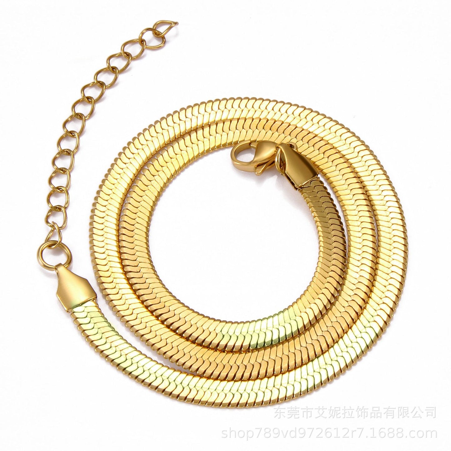 Stainless Steel Flat Snake Bone Necklace Golden Blade Clavicle Chain Internet Celebrity All-Match Titanium Steel OrnamentdiyAdjustable Necklace