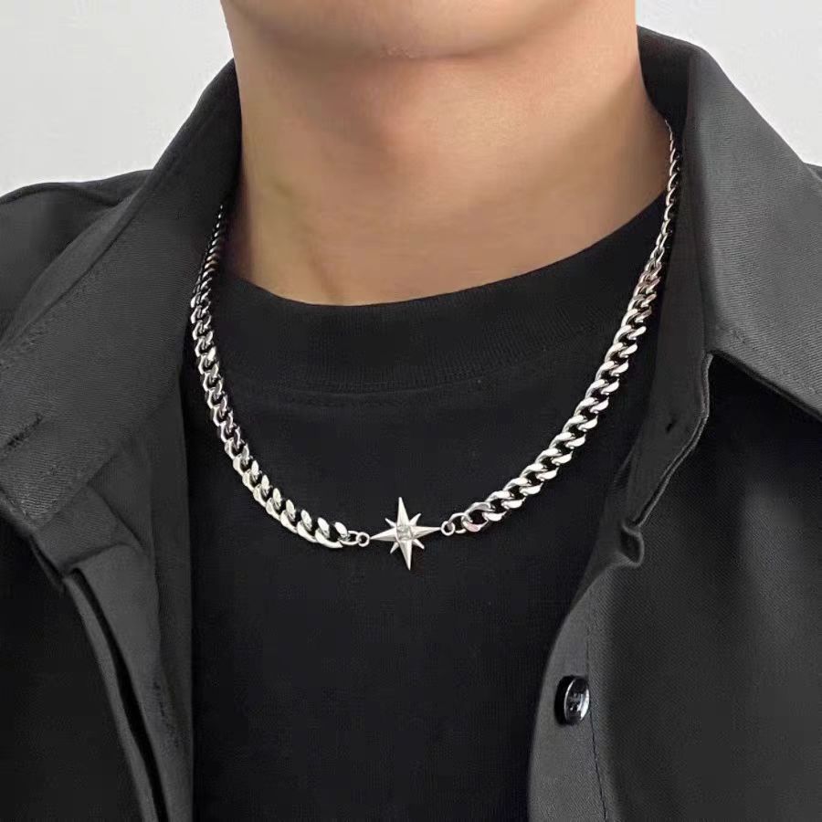 Cross Zircon Non-Fading Titanium Steel Necklace Men's All-Match High Sense Cuban Link Chain Hip Hop Niche Necklace Necklace Fashion