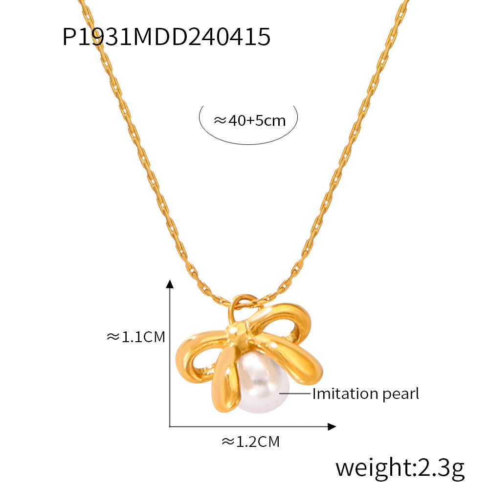 French Design Bow Roman round Necklace Women's Light Luxury All-Match Titanium Steel Gold-Plated Collarbone Necklace Accessories Wholesale