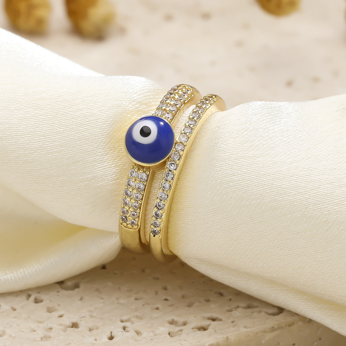 Copper Inlaid Zircon Enamel Drop Oil Ring Female Evil Eye Vintage Little Finger Ring Opening Adjustable Ring