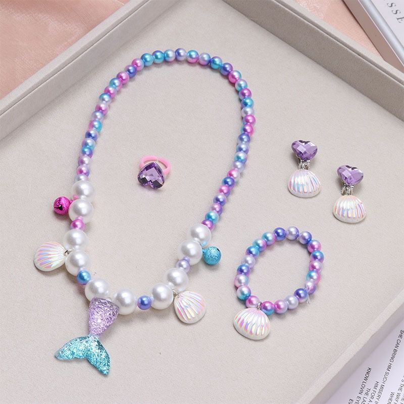 Princess Girl Baby Girl Jewelry Accessories Mermaid Tail Shell Necklace, Bracelet Set Child Girl Ornament