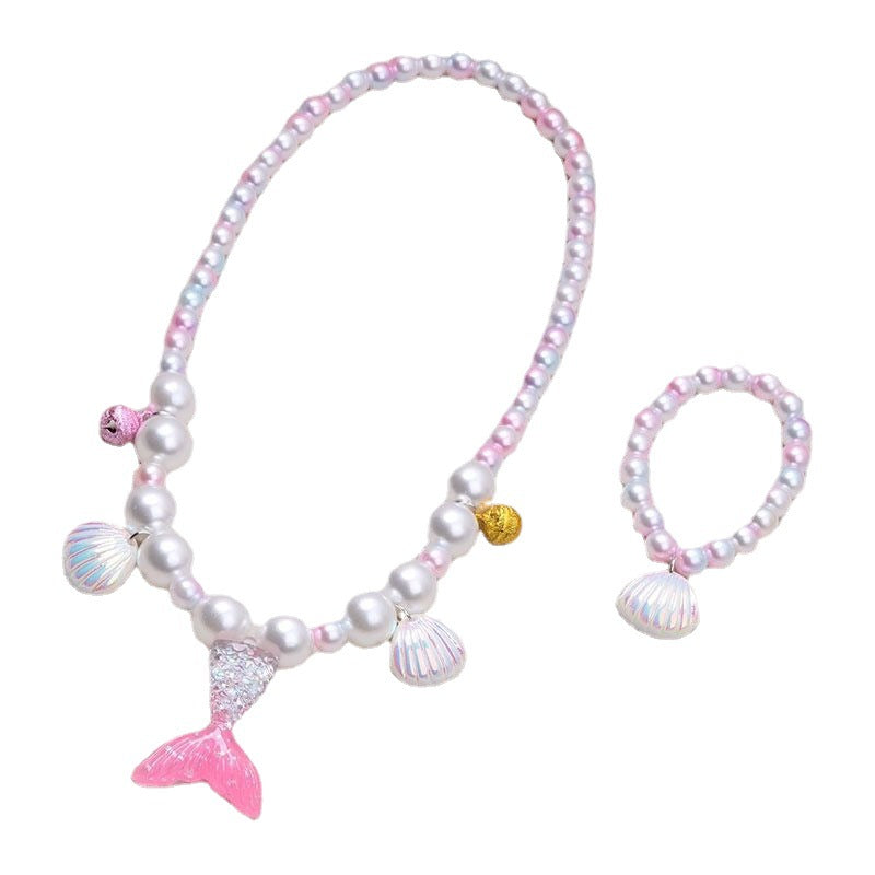 Princess Girl Baby Girl Jewelry Accessories Mermaid Tail Shell Necklace, Bracelet Set Child Girl Ornament