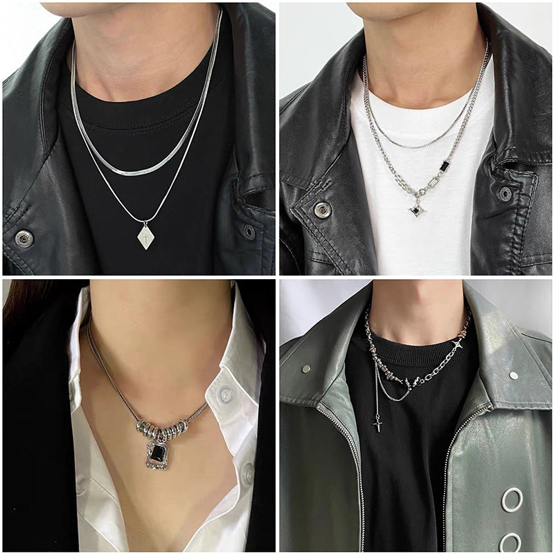 Cross Zircon Non-Fading Titanium Steel Necklace Men's All-Match High Sense Cuban Link Chain Hip Hop Niche Necklace Necklace Fashion