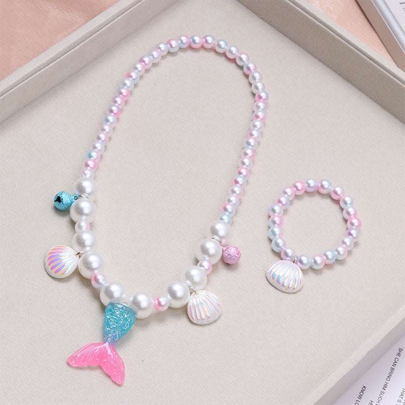 Princess Girl Baby Girl Jewelry Accessories Mermaid Tail Shell Necklace, Bracelet Set Child Girl Ornament