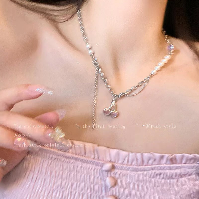 Pearl Necklace Special-Interest Design High-Grade Light Luxury Clavicle Chain Love Pendant Ornaments Wholesale