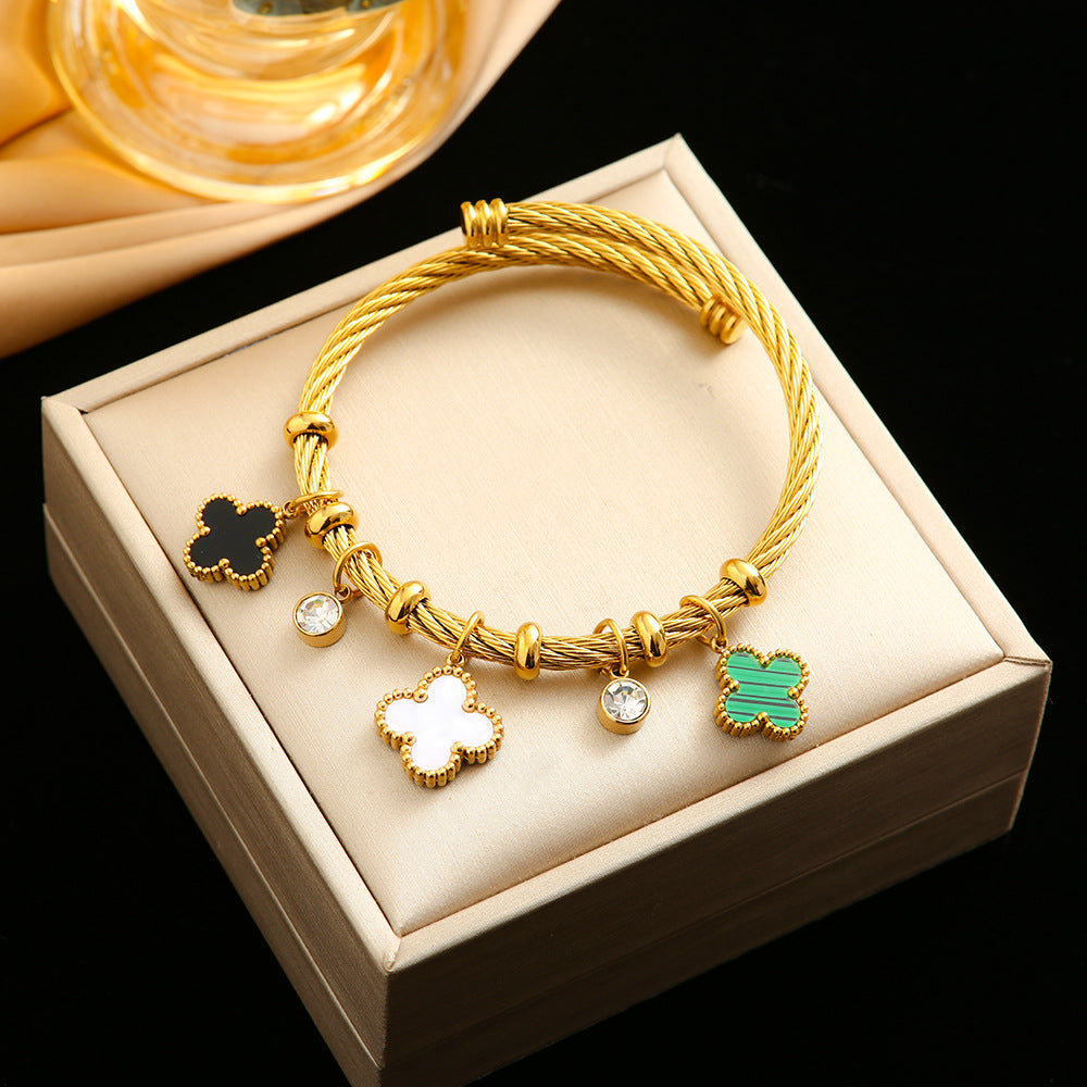 Stainless Steel Double-Sided Clover Bracelet Female Plate18KGold Titanium Stee