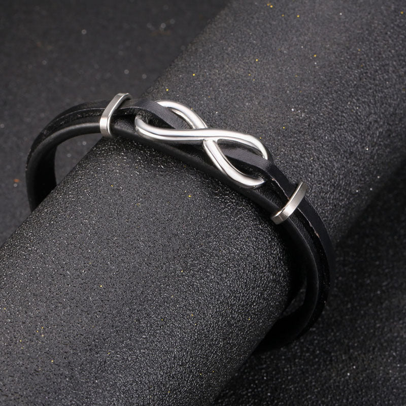 Retro Titanium Steel Men8Word Leather Bracelet Fashion Bracelet