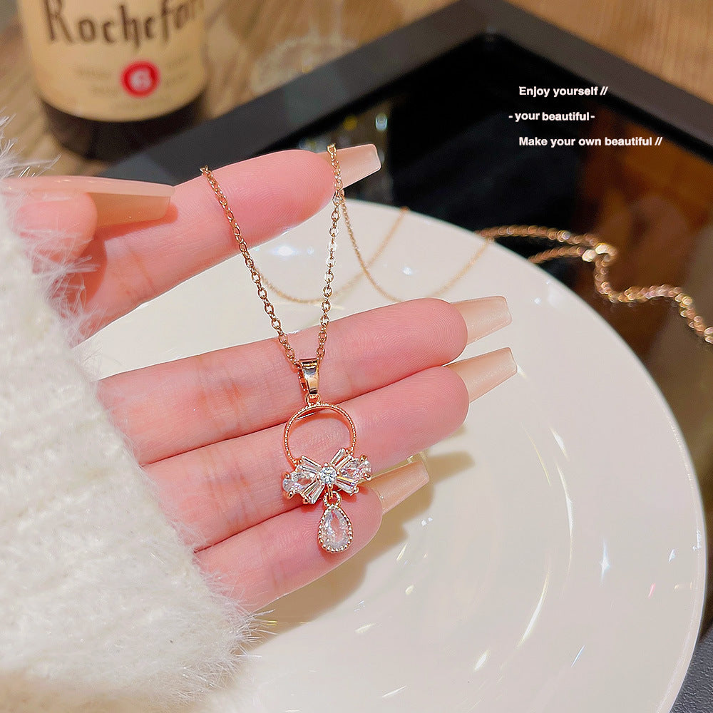 New Titanium Steel Necklace Non-Fading Women's Summer High Sense Niche Net Red Pendant All-Match Light Luxury Clavicle Chain Accessories