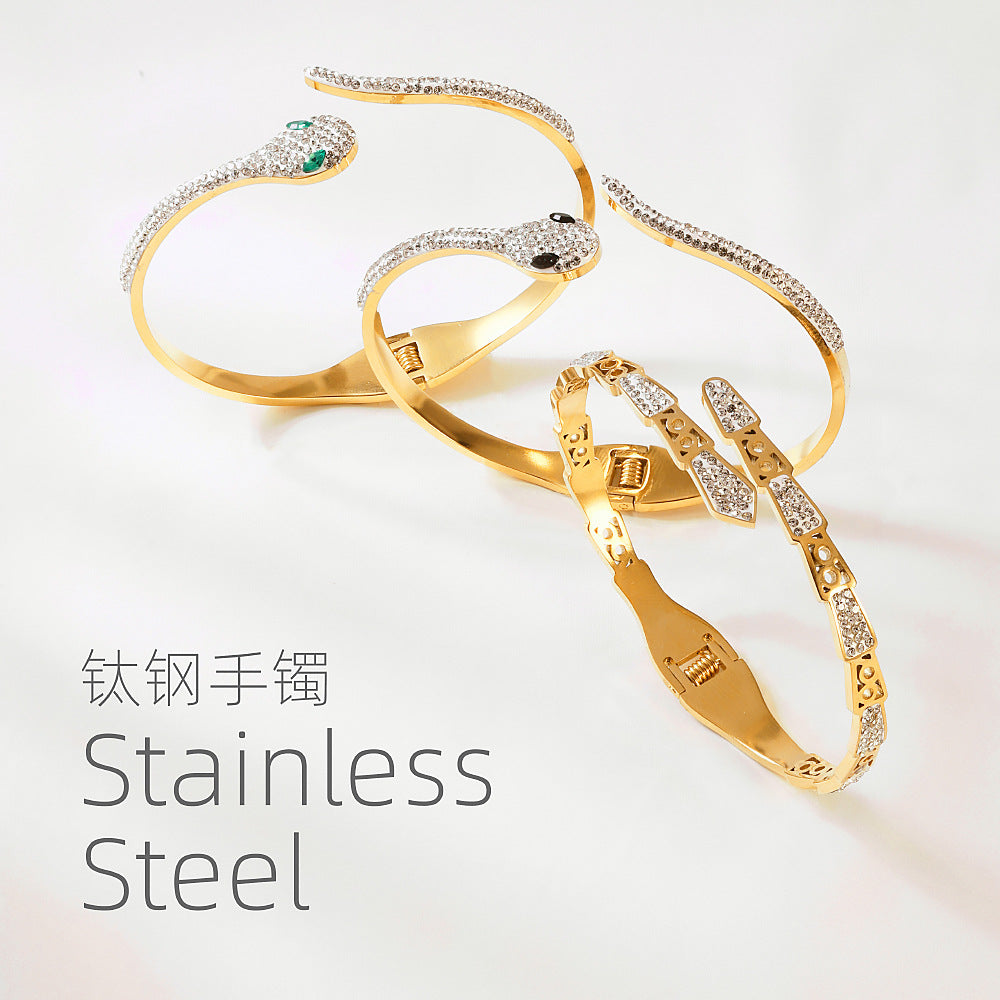 Stainless Steel Bracelet for Women Titanium Steel No Fading Girls' New Snake-Shaped Electroplating