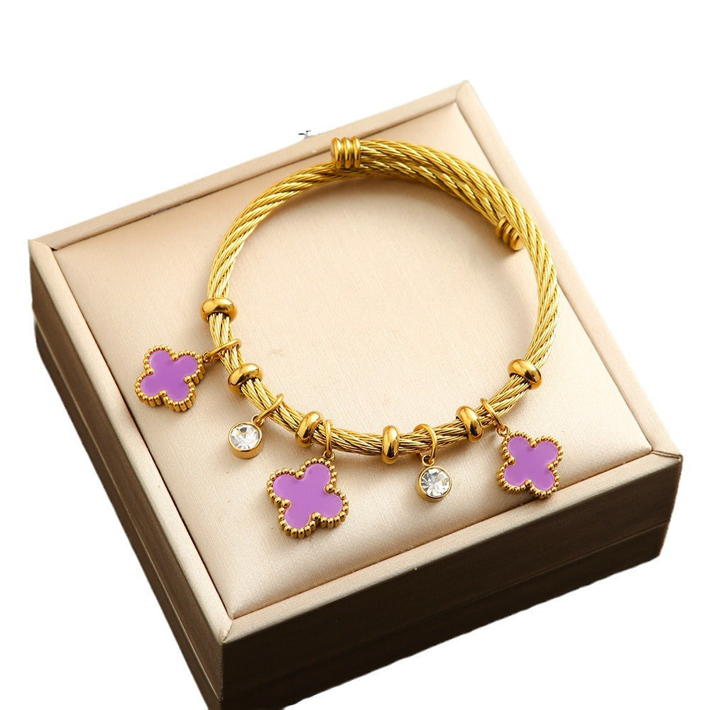 Stainless Steel Double-Sided Clover Bracelet Female Plate18KGold Titanium Stee